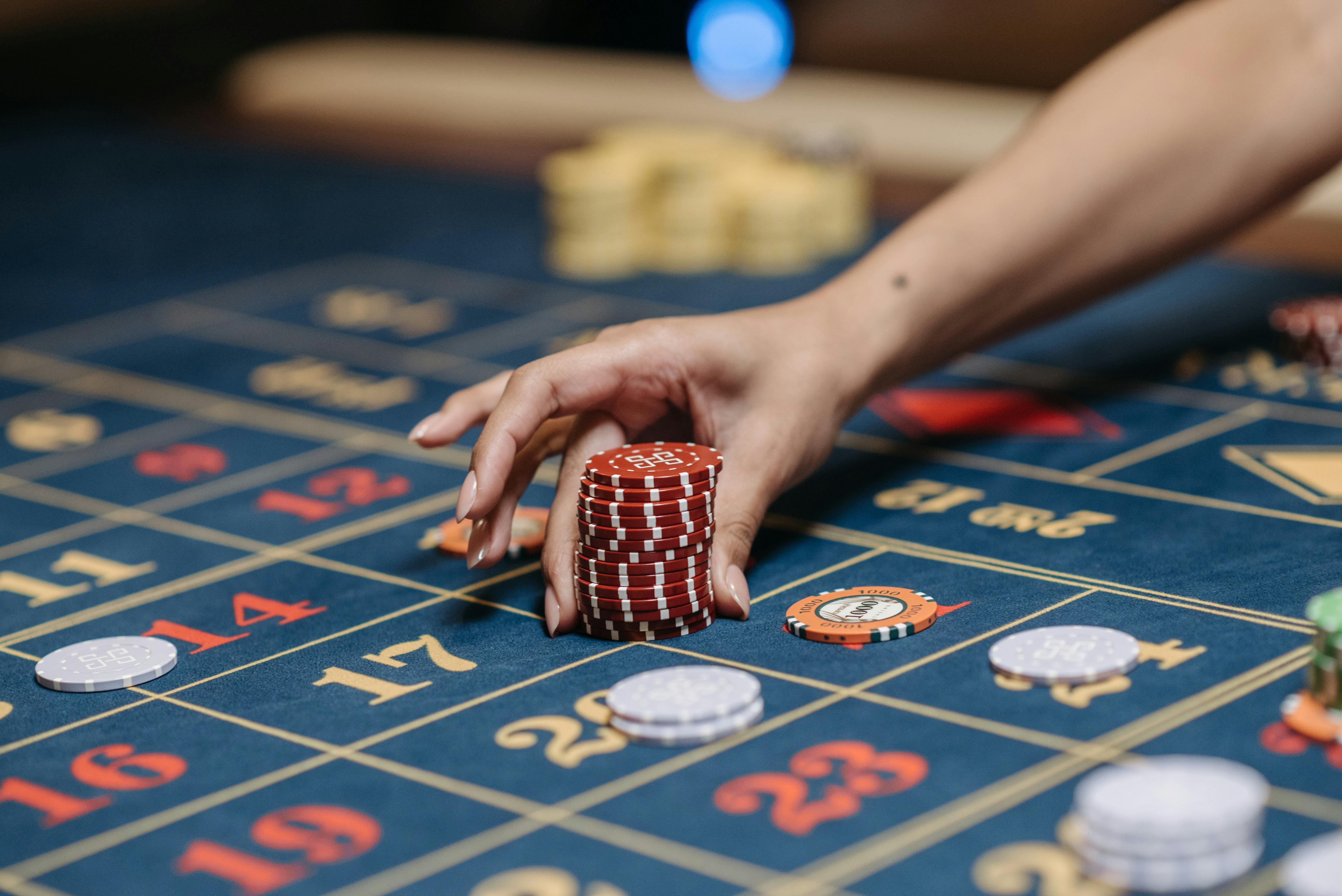 Close-up of chips on a casino table